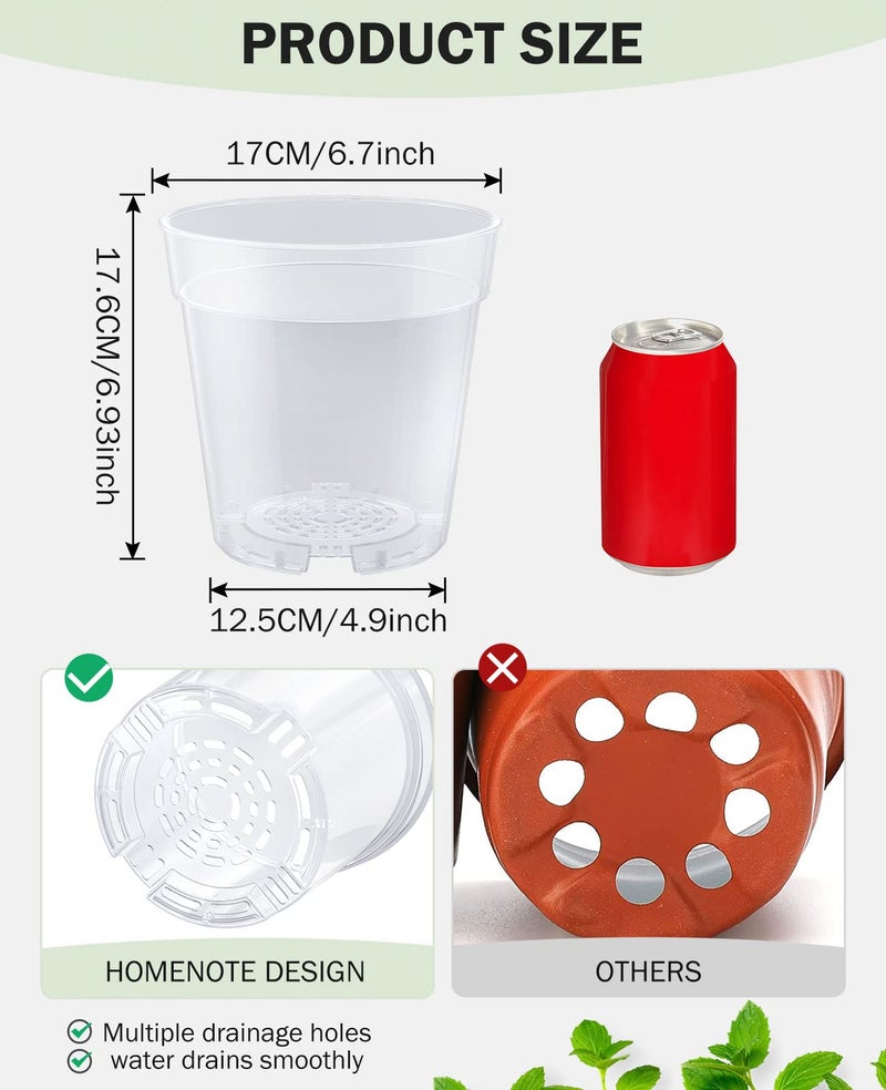 homenote Clear Nursery Pots for Plants 6.7 Inch Plant Pot for Planting Plastic Seedling Pots with Drainage Holes Seed Starter Pot Flower Pots High Transparency with 20 Plant Labels (15 Pack) - Image 2